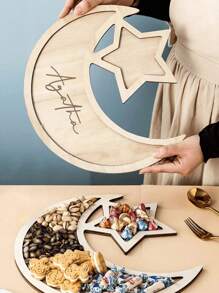 1pc Personalized Text Customized Star Moon Wooden Tray, Creative Dessert Plate Food Fruit Display Stand For Afternoon Tea, Breakfast Serving Plate
