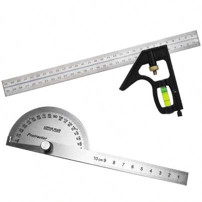 Kit Esquadro Combinado + Transferidor Grau Inox 180 Graus Ferramentas