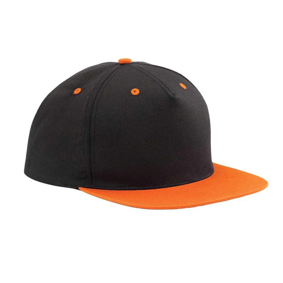 Unisex Adult Contrast 5 Panel Snapback Cap (Black/Orange) - 100% Cotton Twill - Black - View 1