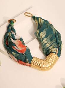 1pc Unique Matte Gold Metal Twisted Tube & Leopard Print Pattern Necklace, Suitable For Women Evening Party And Daily Wear - Brown - View 4