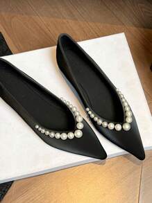 Giày cao gót mũi nhọn Pearl Decor, giày công sở thoải mái có gót chìm, giày đi làm thanh lịch cho quý cô, giày cưới, giày bệt thời trang ôm vừa vặn thoáng khí dành cho nữ - màu đen - Xem 3