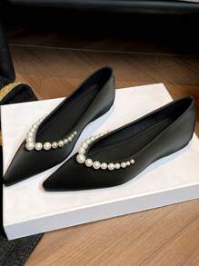 Giày cao gót mũi nhọn Pearl Decor, giày công sở thoải mái có gót chìm, giày đi làm thanh lịch cho quý cô, giày cưới, giày bệt thời trang ôm vừa vặn thoáng khí dành cho nữ - màu đen - Xem 7