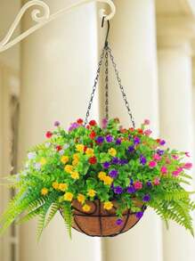 17.32 Inches Artificial Hanging Flowers With Basket, Faux Hanging Plants Flowers Basket UV Resistant Rose Eucalyptus Plants, Fake Plastic Greenery Flowers For Outdoors Garden, Spring Decor For Patio Porch - Nhiều màu - Xem 6