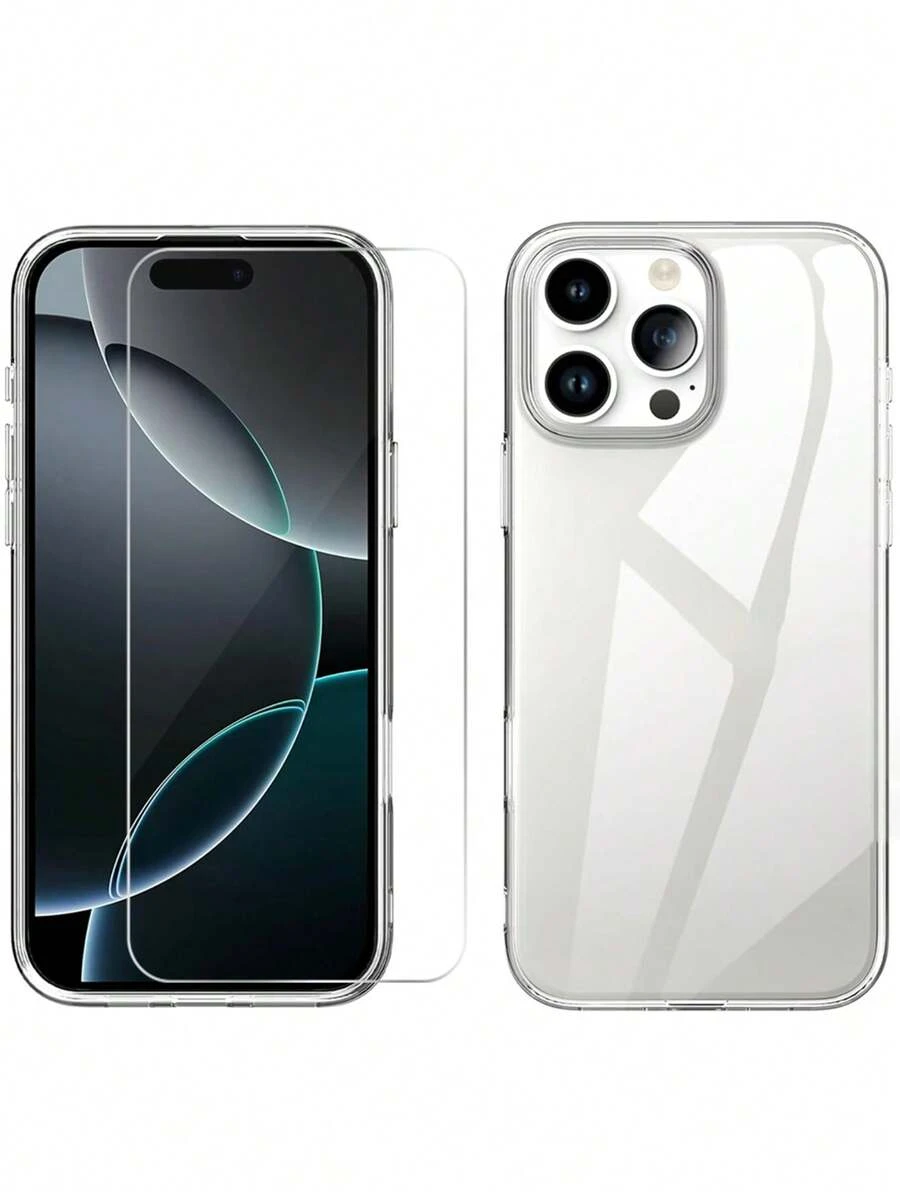 Husă moale din silicon ultra subțire compatibilă cu Iphone 16 16e 15 14 13 12 11 Pro Max Plus Mini Husă transparentă din spate cu gel de siliciu rezistentă la șocuri (film de protecție HD + set de huse pentru telefon) - clar - Vizualizare 1