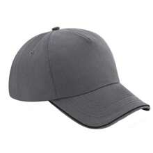 Beechfield Adults Unisex Authentic 5 Panel Piped Peak Cap (Graphite Grey/Black) - 220gsm 100% Cotton - Grey - View 1