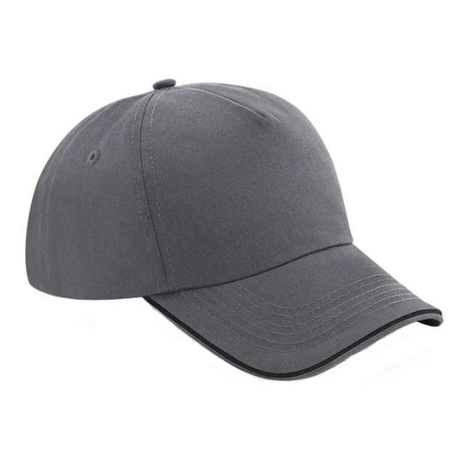 Beechfield Adults Unisex Authentic 5 Panel Piped Peak Cap (Graphite Grey/Black) - 220gsm 100% Cotton - Grey - View 1