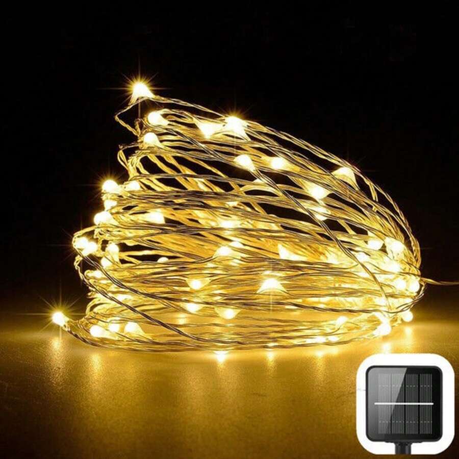 Solar String Lights Outdoor, 10m 100 LED, Waterproof Copper Wire 8Modes Fairy Lights For Christmas Party Wedding