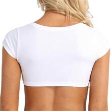 Women Sleeveless Vest Pure Color Short Sleeve Crew Neck Slim Crop Top Sexy Bustier Bra - trắng - Xem 2
