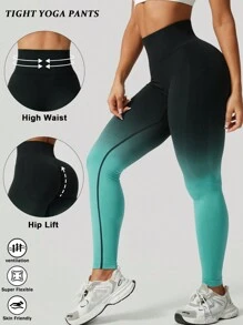 Pantalones de yoga de mujer fashion de verano con efecto degradado melocotón y levantamiento de glúteos, mallas sin costuras de cintura alta para adelgazamiento y entrenamiento