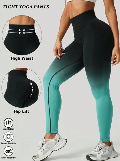 Quần tập yoga nữ mùa hè phối màu ombre đào, quần legging tập luyện cạp cao không đường may giúp thon gọn vòng ba, thích hợp cho thể thao mùa xuân.