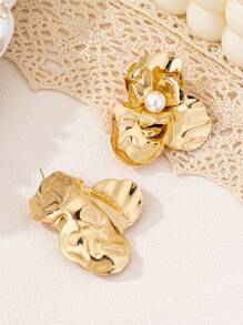 1 对时尚几何人造珍珠耳钉，适合女士，百搭别致的日常配饰和礼物 - 幾何花朵耳環 - 查看 2