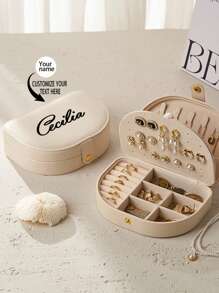 1pc 3-Tier Jewelry Organizer Box, Large Capacity Multi-Purpose Custom Personalized Name/Text Jewelry Storage Box PU Leather High-End Exquisite Earrings Necklace Multi-Compartment Jewelry Box - Ideal Gift For Bridesmaids, Birthday, Anniversary, Valentine's Day, Wedding, Best Friend, Mom, Wife, Excellent For Travel