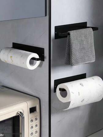 1個廚房卷紙架食品包裝儲物架無痕掛墻架廚房收納組織器紙巾分配器