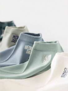 5 Pairs Random Men's Ankle Socks, Black White Letter Print Fashionable Casual Simple Versatile, Soft Comfortable Moisture-Wicking, Great For Mother's Day - Multicolor - View 4