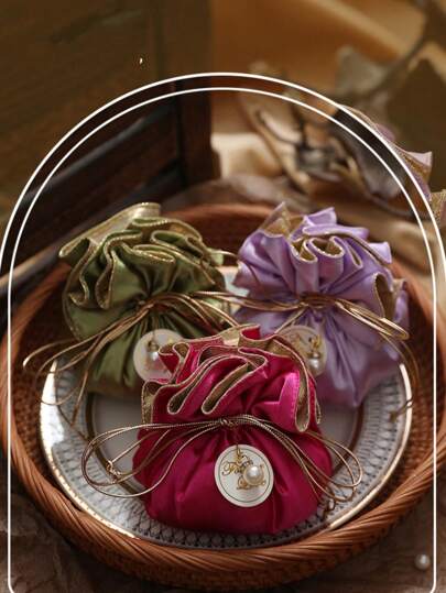 Ins 风格新款婚礼束口喜糖袋、婚礼纪念品喜糖袋、烧卖束口袋、圆形抽绳糖盒、小号中国丝绸织锦喜糖袋、提花糖果抽绳糖果礼品袋、优雅精致的贴心纪念品包装适用于派对礼品、储物袋、零钱袋、订婚婚礼用品、晚宴、珠宝袋、节日、高端、香包、生日