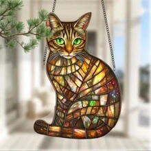 1pc, 2D Flat Acrylic, Tabby Cat Sun Catchers Window Hanging Garden Suncatchers(8''x5.5''), Pet Acrylic Window Hanging Suncatchers, Housewarming Gifts New Home, Window Garden Porch Bedroom Office Home Decorations Outdoor Patio Decorate