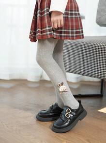 2pcs Girls Kids Striped Leggings, Solid Black And Grey, Cable Knit Pattern Footed Tights With Cute Rabbit Decor, Comfortable & Versatile For Daily Wear, Suitable For Spring, Autumn, All Season - Multicolor - View 9