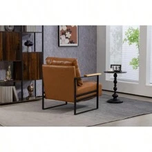 Leather Accent Chair Guest Chair For Living Room Mid Century Armchair For Bedroom Brown Leather - 棕色如圖所示 - 查看 16