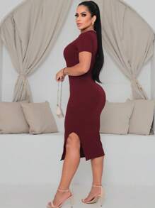 Women's Short Sleeve Midi Dress - Maroon - View 3
