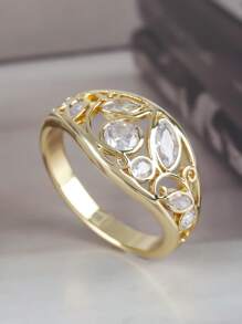 1pc Elegant Luxury Fashion Creative Unique Zirconia Stone 18K Gold Plated Round Eye-Shaped Ring, Gift For Women Wedding, Engagement, Anniversary, Valentine's Day