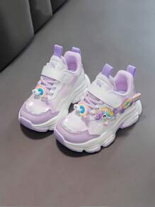 女童运动鞋春秋新款钩环童鞋厚底中大童休闲卡通运动鞋校园跑步鞋幼儿厚底运动鞋 - 紫色 - 查看 4