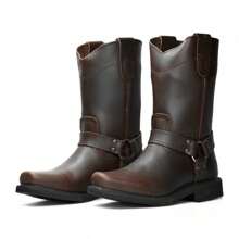 Botas de Uso Rudo de Punta Cuadra Estilo Vaqueras Casuales En Piel Genuina Con Plantilla Anti-estrés, Suela Anti-derrapante, Cómoda y Ligera - Óxido marrón - Ver 3