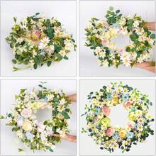 24" Artificial Flower Wreath,Daisy And Rose Wreath Colorful Spring/Summer Floral Wreaths For Front Door Wall Window And Holiday Festival Party Banquet Wedding DecorMother's Day Easter