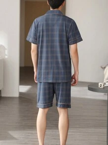 2pcs/Set Men Summer Sleepwear Lightweight Short Sleeve Cardigan Top And Shorts, Breathable Moisture-Wicking Pajama Set