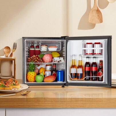 Fohere Mini Kühlschrank 46L mit Eisfach | Kühlschrank Klein | Temperaturregelung, Energiesparend, Leise | Getränkekühlschrank Ideal für Büro, Camping und Gaming |Wechselbarer Türanschlag | Schwarz