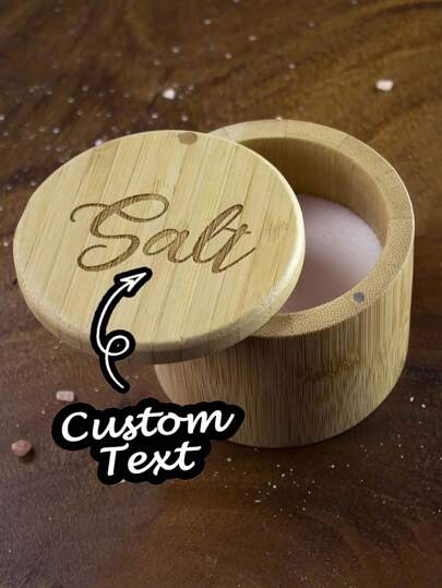 1pc Custom Bamboo Seasoning Jar With Spoon, Rotating Lid, Salt Jar, Kitchen Supplies Seasoning Box, Multifunctional Seasoning Storage Jar, Suitable For Holiday Gifts, Mother's Day/Father's Day/Thanksgiving/Teacher's Day/Valentine's Day Gifts, Commemorative Gifts