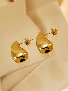 1 Pair Water Drop Shaped Minimalist Comma-Inspired Gold-Plated Stainless Steel Earrings, Suitable For Daily Wear, Exclusive Limited Stock, Same Day Dispatch - Silver - View 10