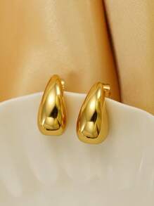 1 Pair Water Drop Shaped Minimalist Comma-Inspired Gold-Plated Stainless Steel Earrings, Suitable For Daily Wear, Exclusive Limited Stock, Same Day Dispatch - Silver - View 9