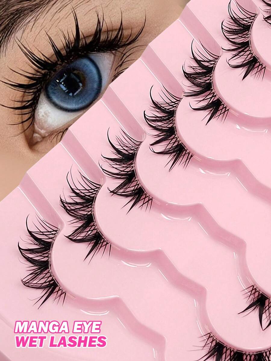 Asiteo 7 Pairs Anime Inspired Wet Look Eyelashes, Transparent Band Natural Wispy Criss-Cross Fairy Lashes, Suitable For Daily Wear & Dates - Criss Cross lashes - View 1