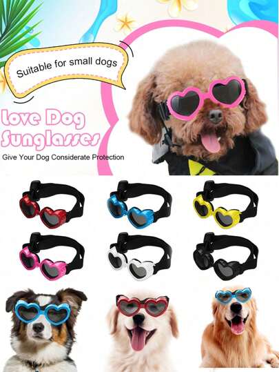 1PC Dog Sunglasses Small Breed,UV Protection Heart-Shaped Dog Sunglasses With Adjustable Strap, Heart Dog Goggles For Waterproof Windproof Anti-Fog Eye Protection,Beach Accessories For Puppy