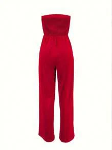 Womens Jumpsuit Casual Summer Strapless  Rompers Loose Jumpsuit With Pockets