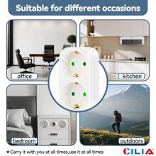 CILIA 1pc European Standard Adapter Socket, 250V/16A,2-IN-1 Multi-Socket,Home Office,White - View 2
