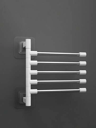 1pc No Drilling Stainless Steel Towel Rack, Bathroom Shelf Rotatable Folding Hanging Rack