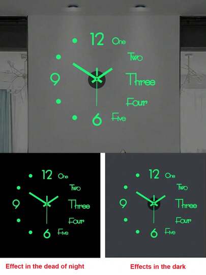 DIY Glow In The Dark Wand Clock, Creative Letter Sticker ative Functional Living Room, Bedroom, Dining Bar, Easy Installation Home Room view 7