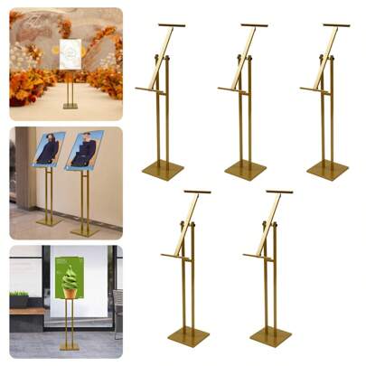 CNCEST 5Pcs Easel Stand, Mental Height Adjustable Poster Holder Poster Stand,Floor Standing 360°Rotating Poster Frame Wedding Sign Stand Welcome Sign Stand For Wedding Display Exhibition Shops (Gold)