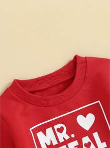 Toddler Baby Boy Valentines Day Outfit Mr. Steal Your Heart Long Sleeve Sweatshirt And Pants Spring Fall Clothes Set - 紅色 - 查看 5