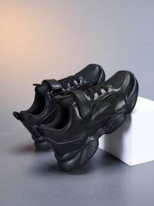 儿童运动鞋，网眼透气四季黑色跑鞋，幼儿/小孩/大孩子小号黑色运动鞋，春季/秋季 - 黑色 - 查看 2