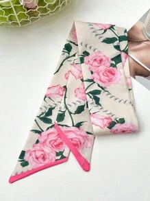 4 件蓝色花卉印花真丝围巾和发带，适合度假和日常生活等多种场合，波西米亚风情人节情人节头带头巾头带吸汗带，学校用品，学院，头带秋冬发带女士发饰 - 彩色 - 查看 5