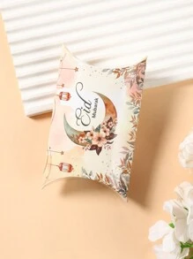 6pcs Eid Mubarak Pillow-Shaped Gift Boxes Candy Bag,Ramadan Kareem Candy & Biscuit Packaging,Moon Star Flower Design Gift Packing,Ramadan Decoration 2025,Muslim Festival Party Supplies,Eid Al-Fitr Gift,Storage Bag