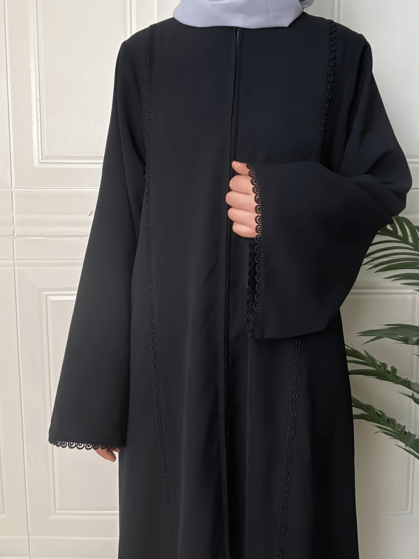 Turkish/ Style Solid Color Elegant Lace Zipper Abaya Robe For Women,Modest