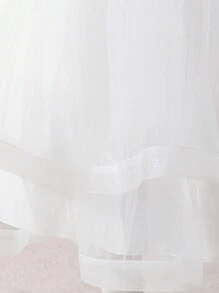 Váy dài hoa cưới màu trắng cho bé gái tuổi teen có tay bồng và chân váy bằng vải tuyn - trắng - Xem 7