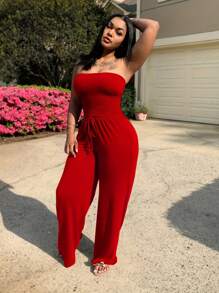 Womens Jumpsuit Casual Summer Strapless  Rompers Loose Jumpsuit With Pockets