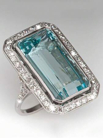 1 pieza Anillo nuevo de moda con circonita cúbica de color azul pálido incrustada, accesorio de joyería de compromiso adecuado para mujeres, regalo para familia/amigos/pareja