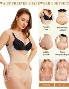 Seamless Shaping Bodysuit. Tummy Control, Butt Lifting, Colombian Waist Trainer. - Apricot - View 9