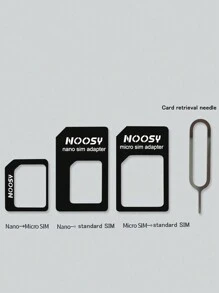 四合一套装：SIM 卡弹出针、SIM 卡适配器托盘、微型/纳米至标准 SIM 卡转换器