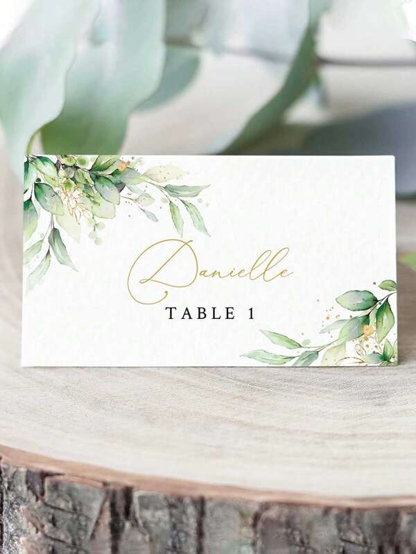 50 Pcs- Premium Place Cards For Table Setting, Eucalyptus Table Tent Cards For Seating, Matte Finish Name Place Cards, Perfect For Weddings, Dinner Parties, Banquets 4" X 3.5"